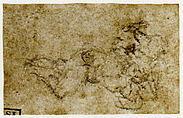 Four Fragments with Sketches of David and Goliath (recto); Fragmentary Architectural Designs (verso), Michelangelo Buonarroti (Italian, Caprese 1475–1564 Rome), Black chalk